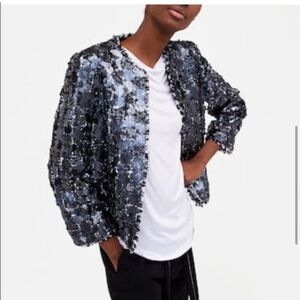 NWT Zara Dark Grey/Silver  SEQUIN JACKET